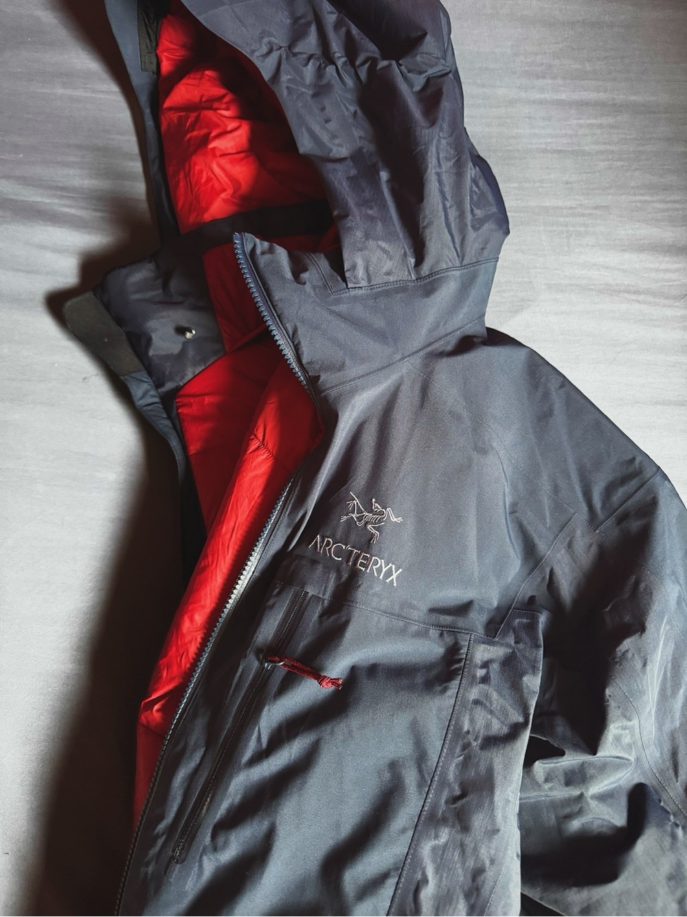 Arc'teryx Navy Shell Jacket with Red Lining